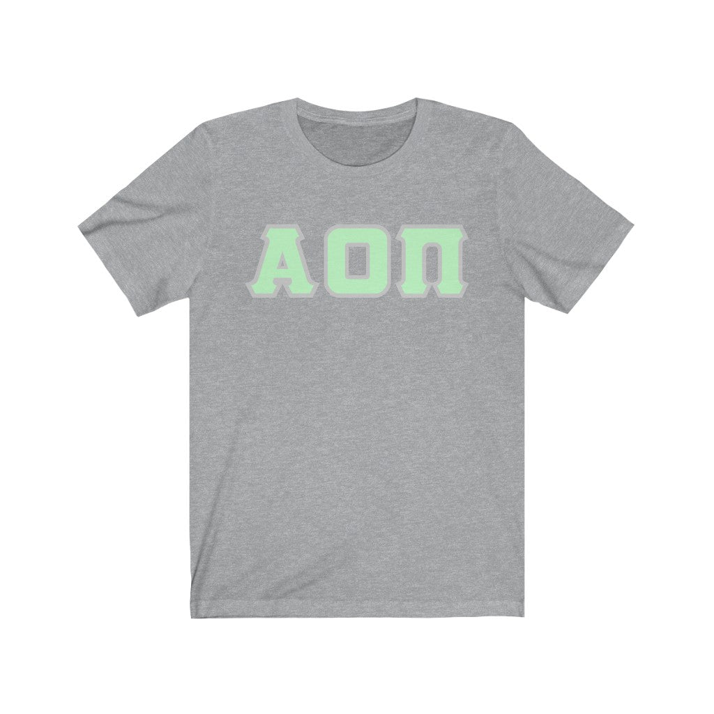 Alpha Omicron Pi Printed Letters | Mint with Grey Border T-Shirt