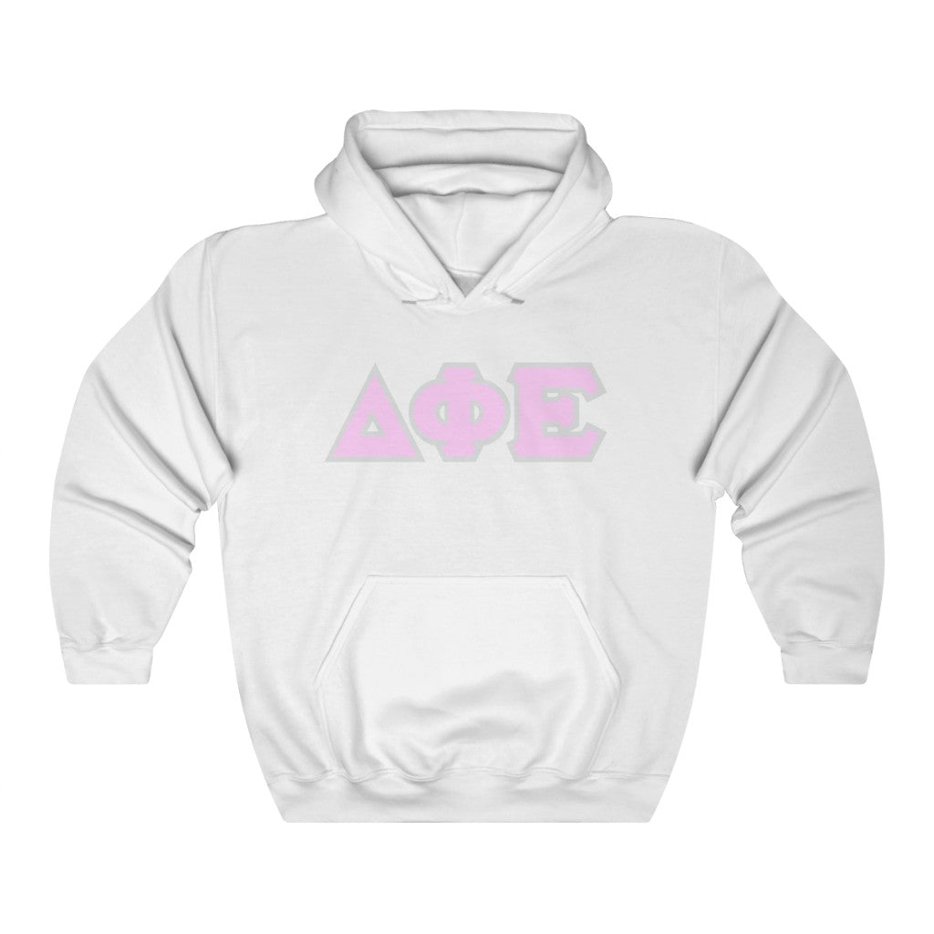 Delta Phi Epsilon Printed Letters | Light Pink with Grey Border Hoodie