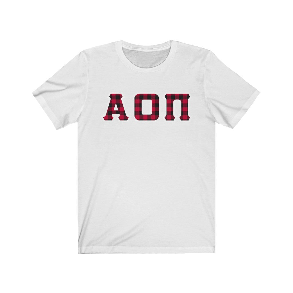 Alpha Omicron Pi Printed Letters | Buffalo Plaid T-Shirt