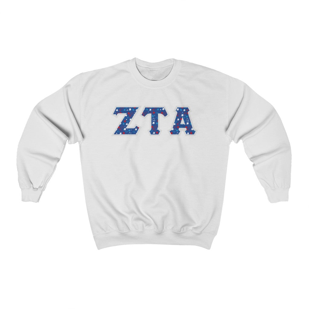 Zeta Tau Alpha Printed Letters | USA Stars Crewneck