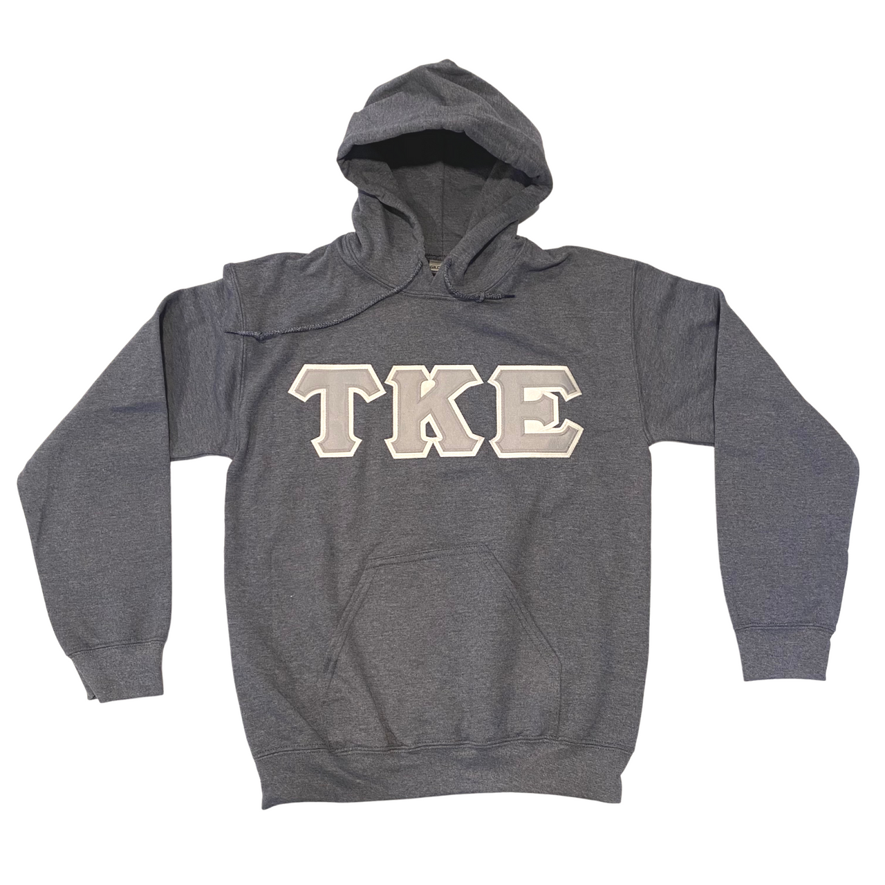 Tau Kappa Epsilon Stitched Letter Hoodie | Dark Heather | Gray with White Border