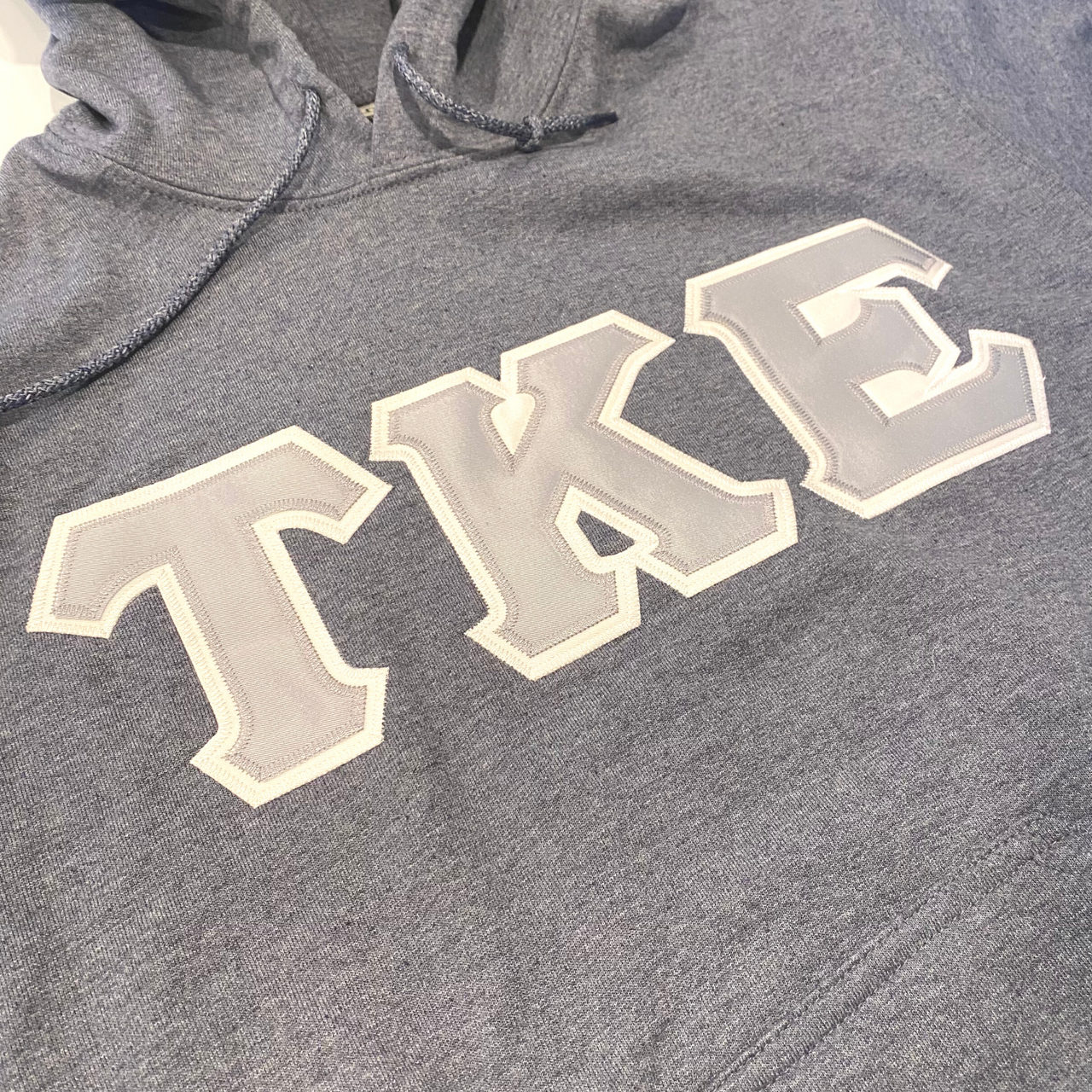 Tau Kappa Epsilon Stitched Letter Hoodie | Dark Heather | Gray with White Border