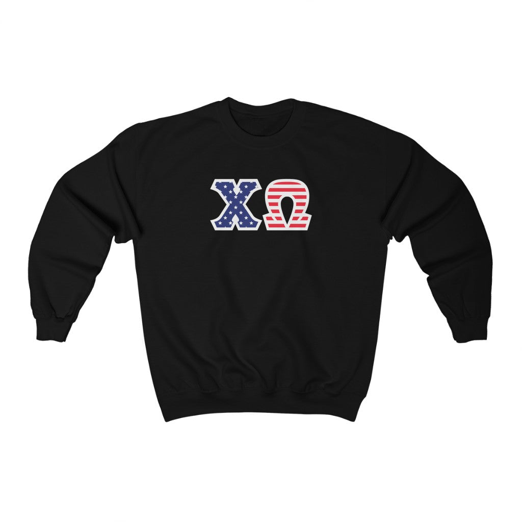Chi Omega Printed Letters | American Flag Crewneck