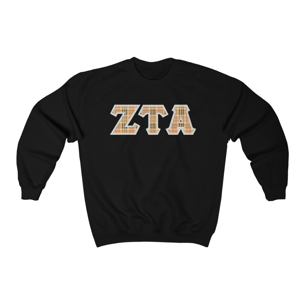 Zeta Tau Alpha Printed Letters | Nova Plaid Crewneck