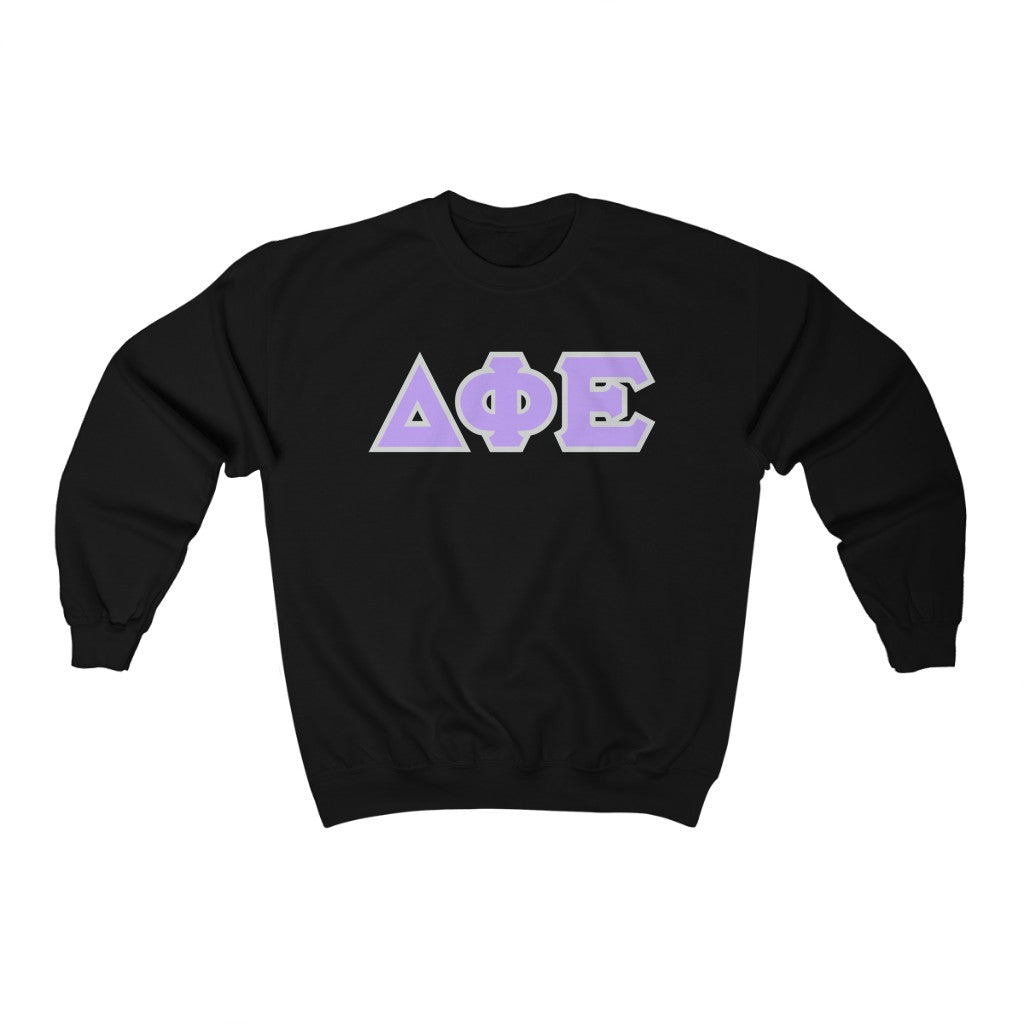 Delta Phi Epsilon Printed Letters | Violet with Grey Border Crewneck