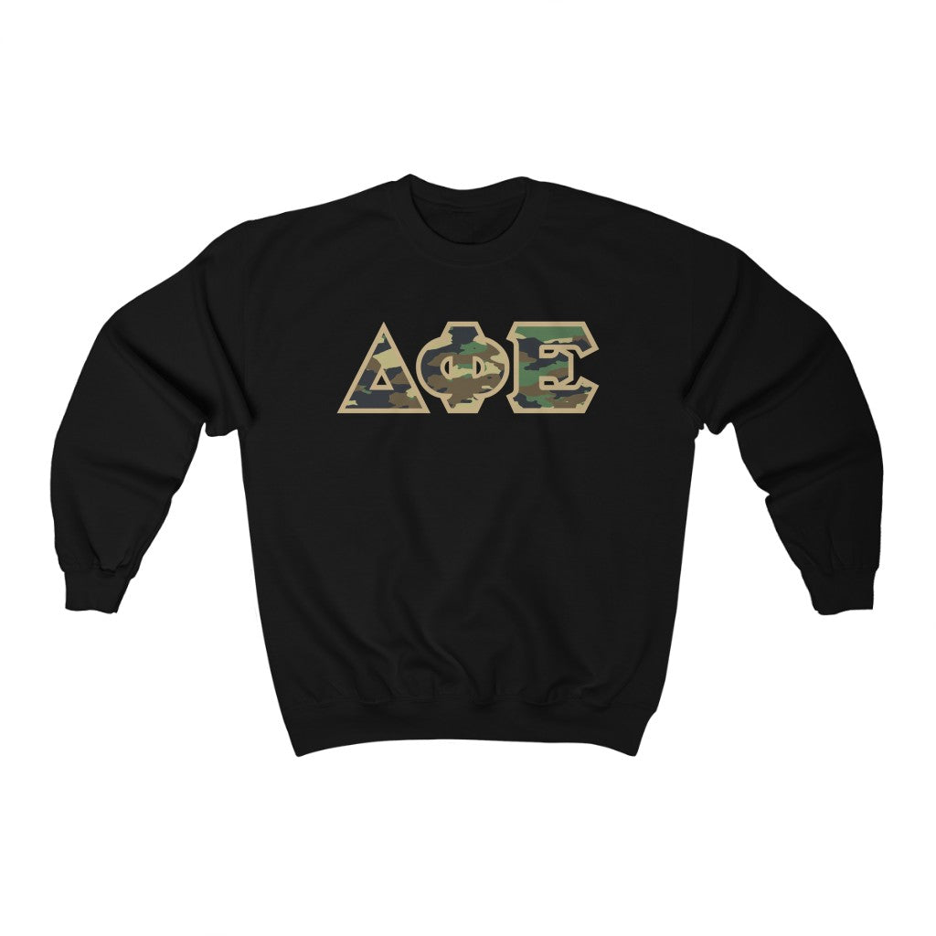 Delta Phi Epsilon Printed Letters | Camouflage Crewneck