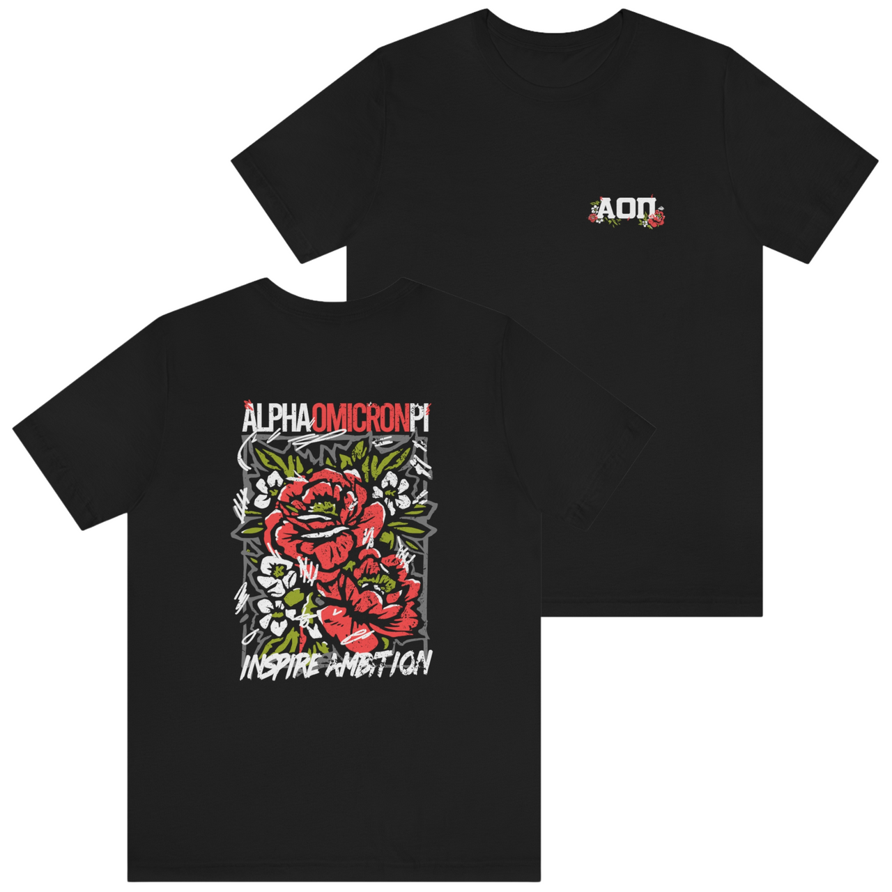 Alpha Omicron Pi Graphic T-Shirt | Grunge Roses