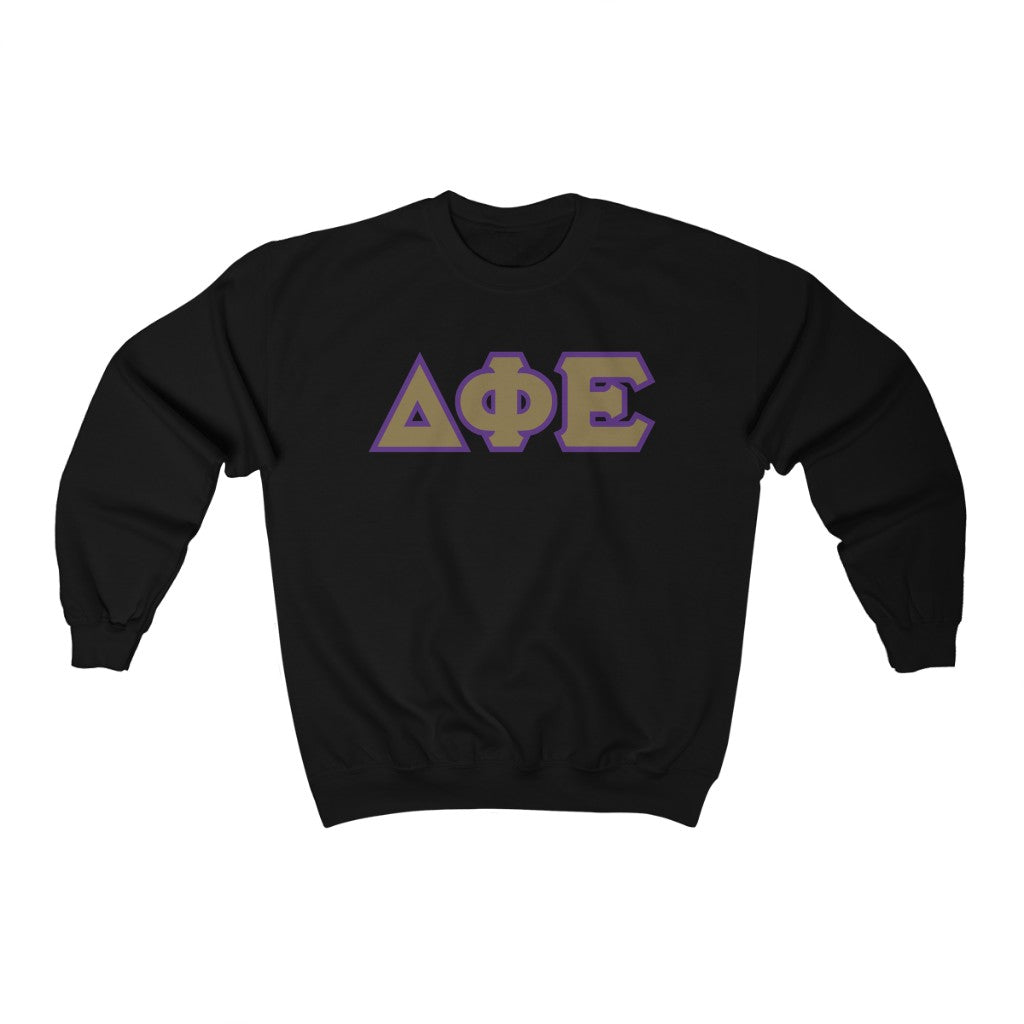 Delta Phi Epsilon Printed Letters | Gold with Purple Border Crewneck