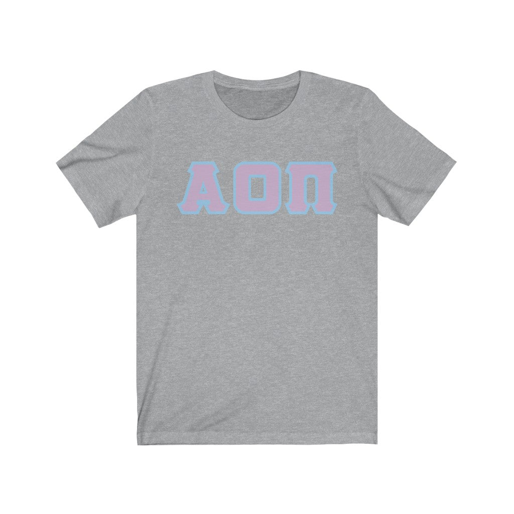 Alpha Omicron Pi Printed Letters | Lavender with L Blue Border T-Shirt