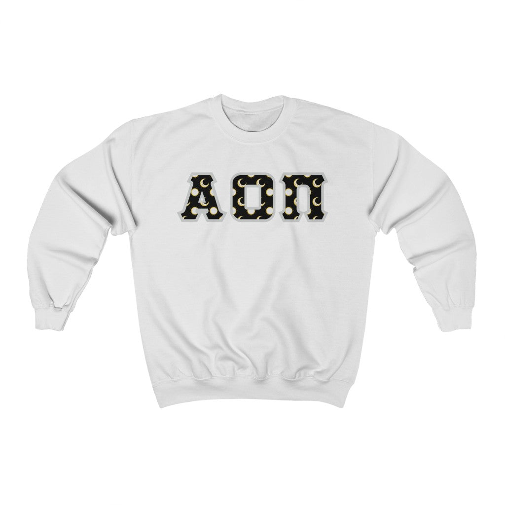 Alpha Omicron Pi Printed Letters | Sun and Moon Crewneck