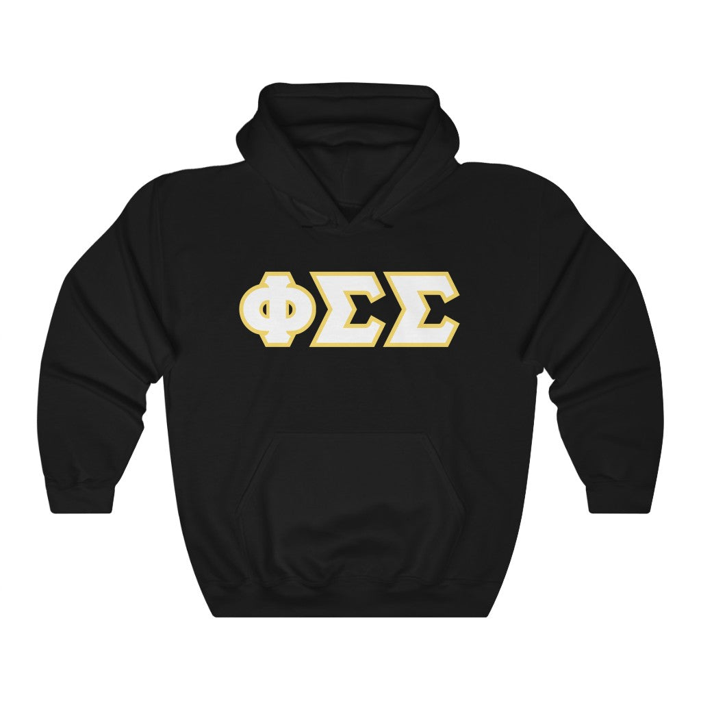 Phi Sigma Sigma Printed Letters | White with Yellow Border Hoodie