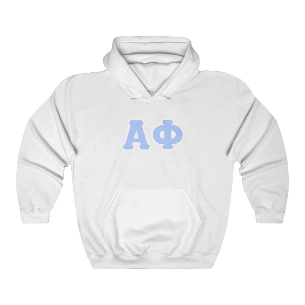 Alpha Phi Printed Letters | Blue with White Border Hoodie