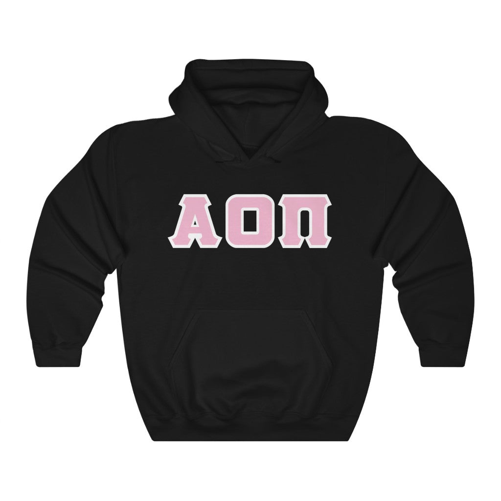 Alpha Omicron Pi Printed Letters | Pink with White Border Hoodie
