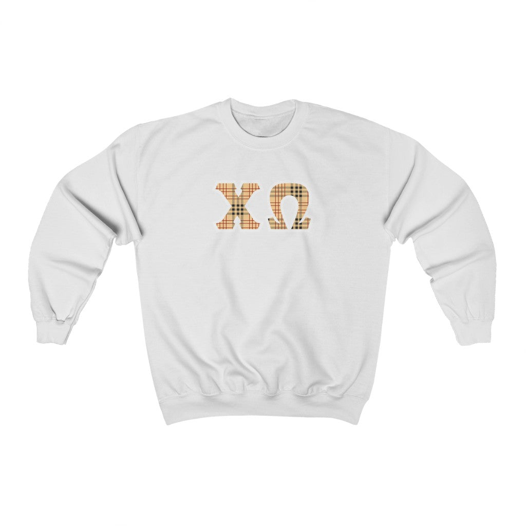 Chi Omega Printed Letters | Nova Plaid Crewneck