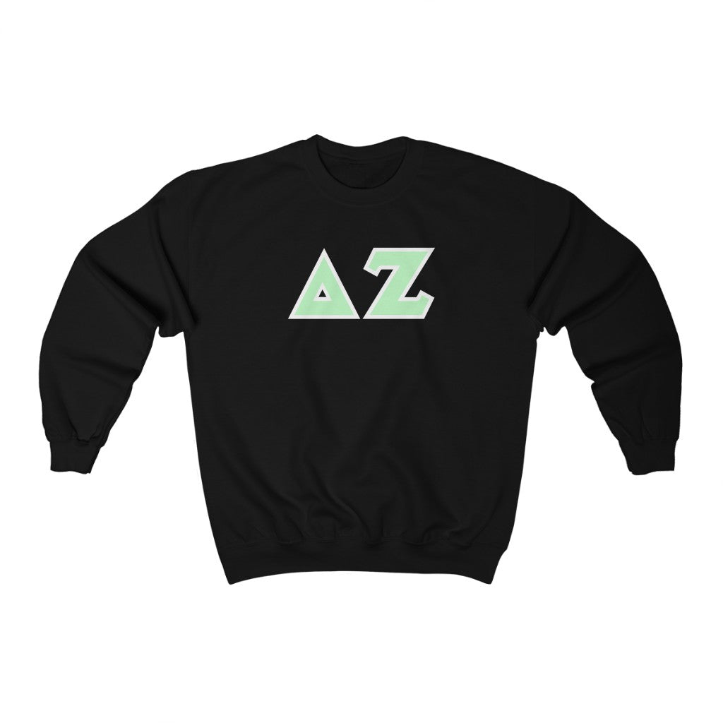 Delta Zeta Printed Letters | Mint & White Border Crewneck