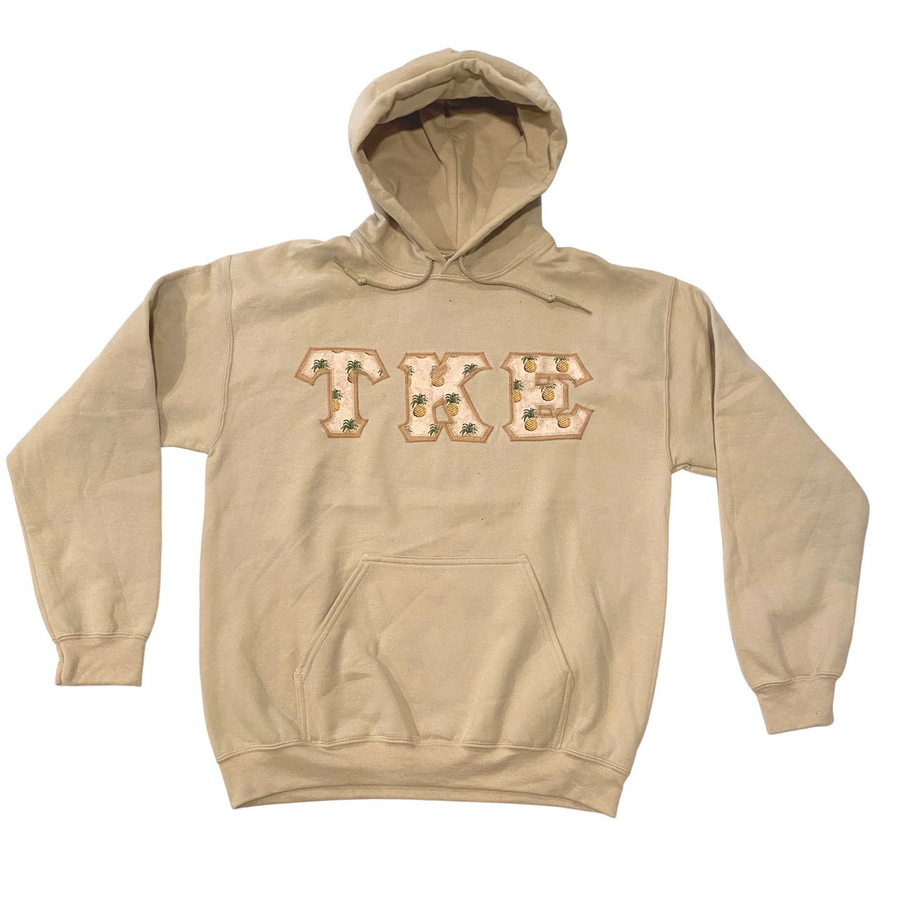 Tau Kappa Epsilon Stitched Letter Hoodie | Pineapples with Tan Border