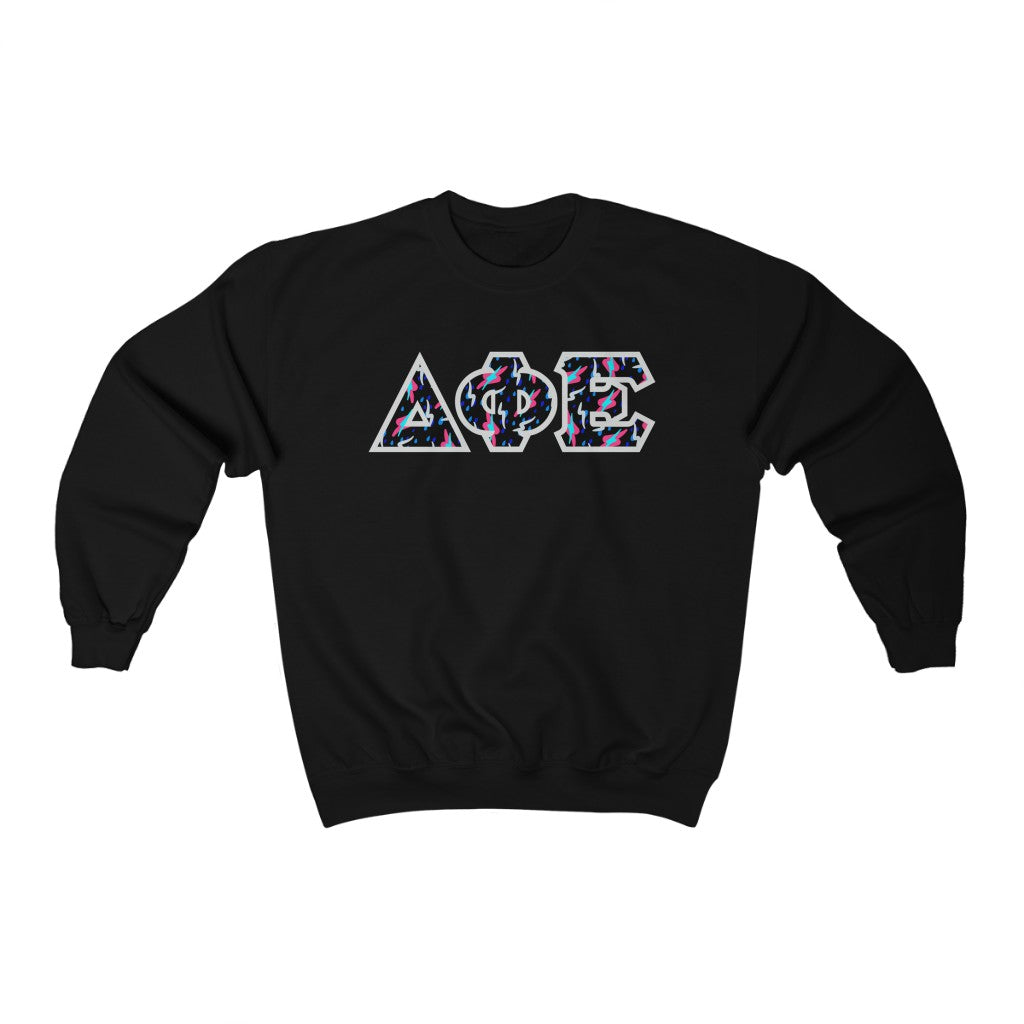Delta Phi Epsilon Printed Letters | Bayside Black Crewneck