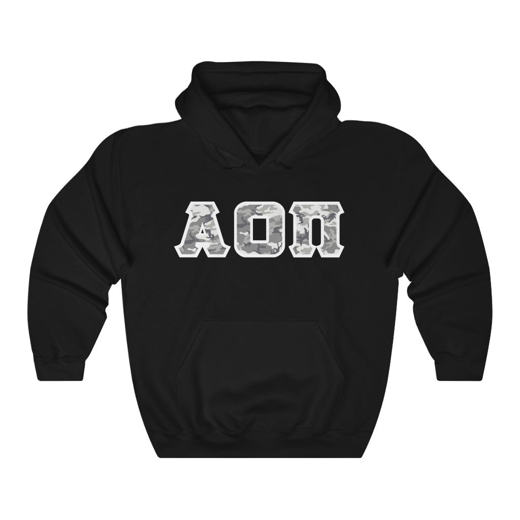 Alpha Omicron Pi Printed Letters | Winter Camo Hoodie