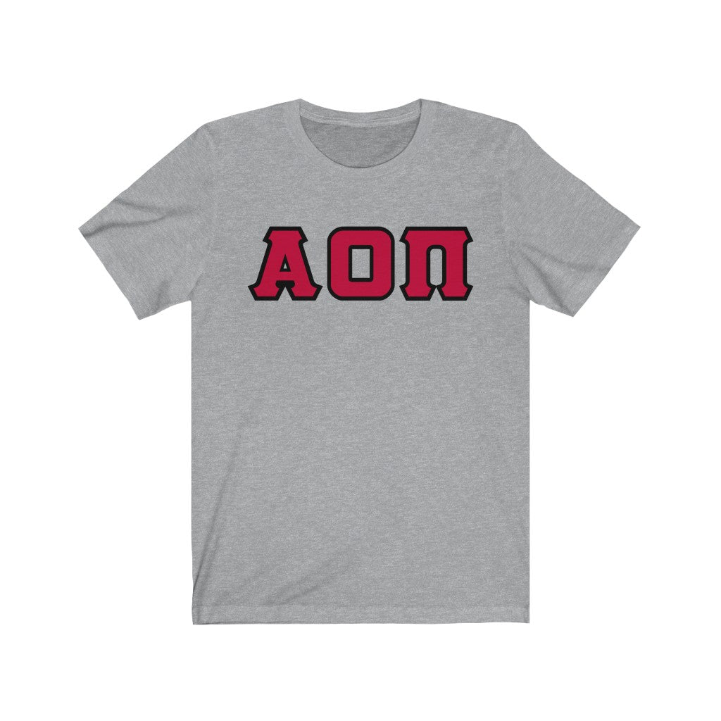 Alpha Omicron Pi Printed Letters | Cardinal with Black Border T-Shirt