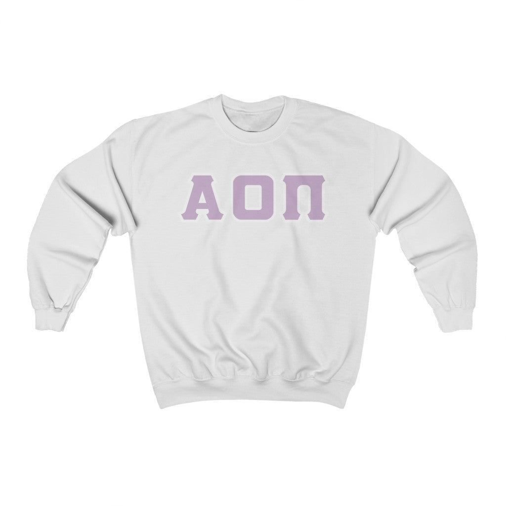 Alpha Omicron Pi Printed Letters | Lavender with White Border Crewneck
