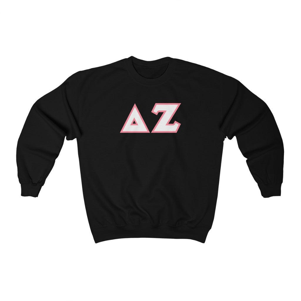 Delta Zeta Printed Letters | White & Pink Border Crewneck