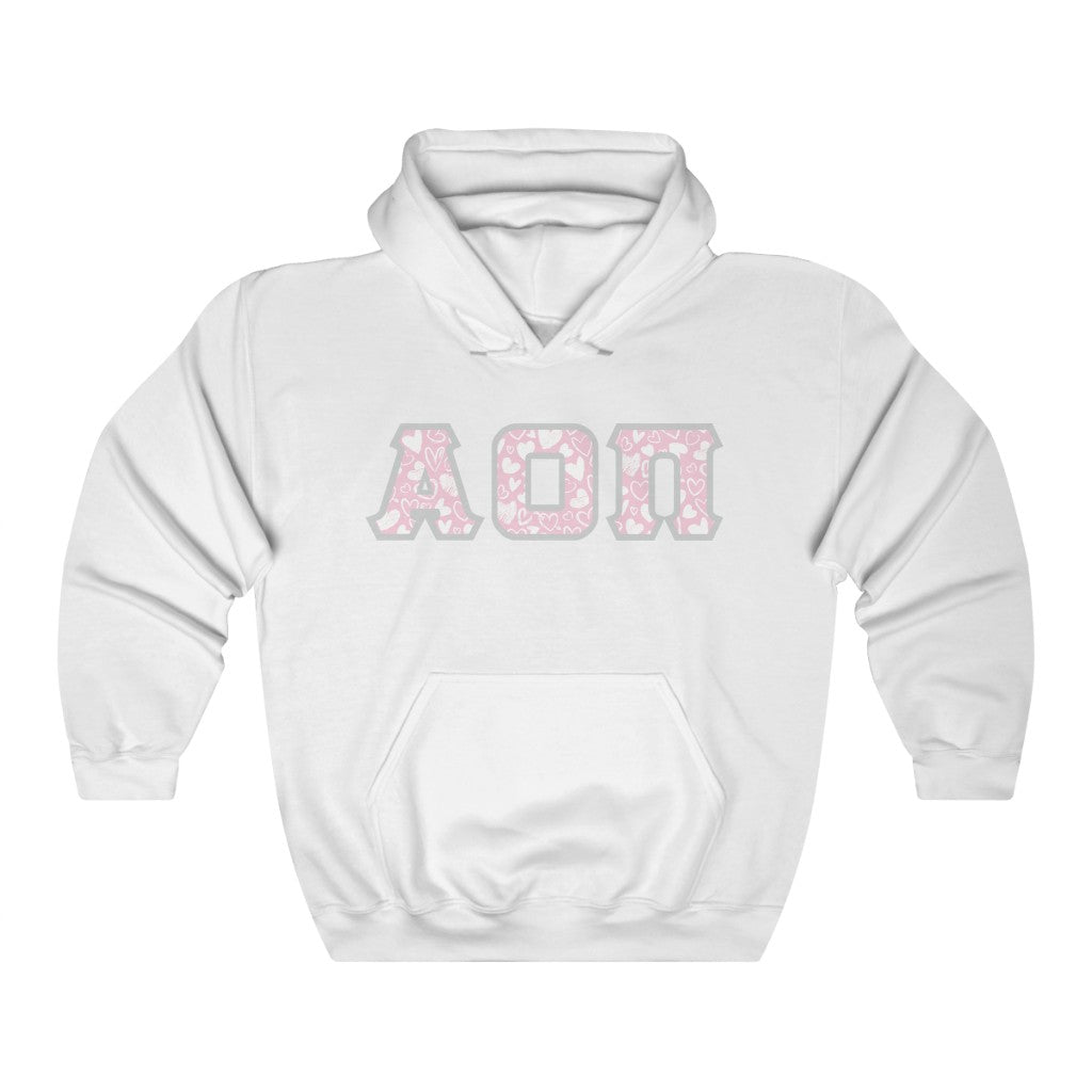 Alpha Omicron Pi Printed Letters | Chalky Hearts Hoodie