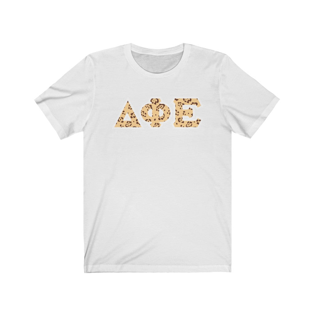 Delta Phi Epsilon Printed Letters | Leopard Print T-Shirt