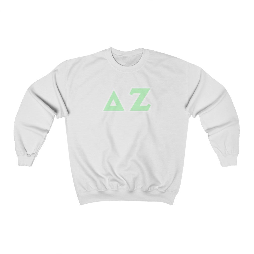 Delta Zeta Printed Letters | Mint & White Border Crewneck