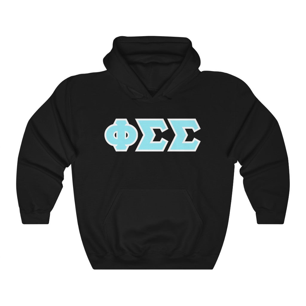 Phi Sigma Sigma Printed Letters | Cyan with White Border Hoodie