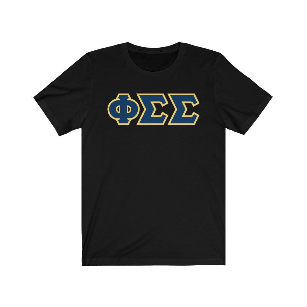 Phi Sigma Sigma Printed Letters | Drk Blue & Yellow Border T-Shirt