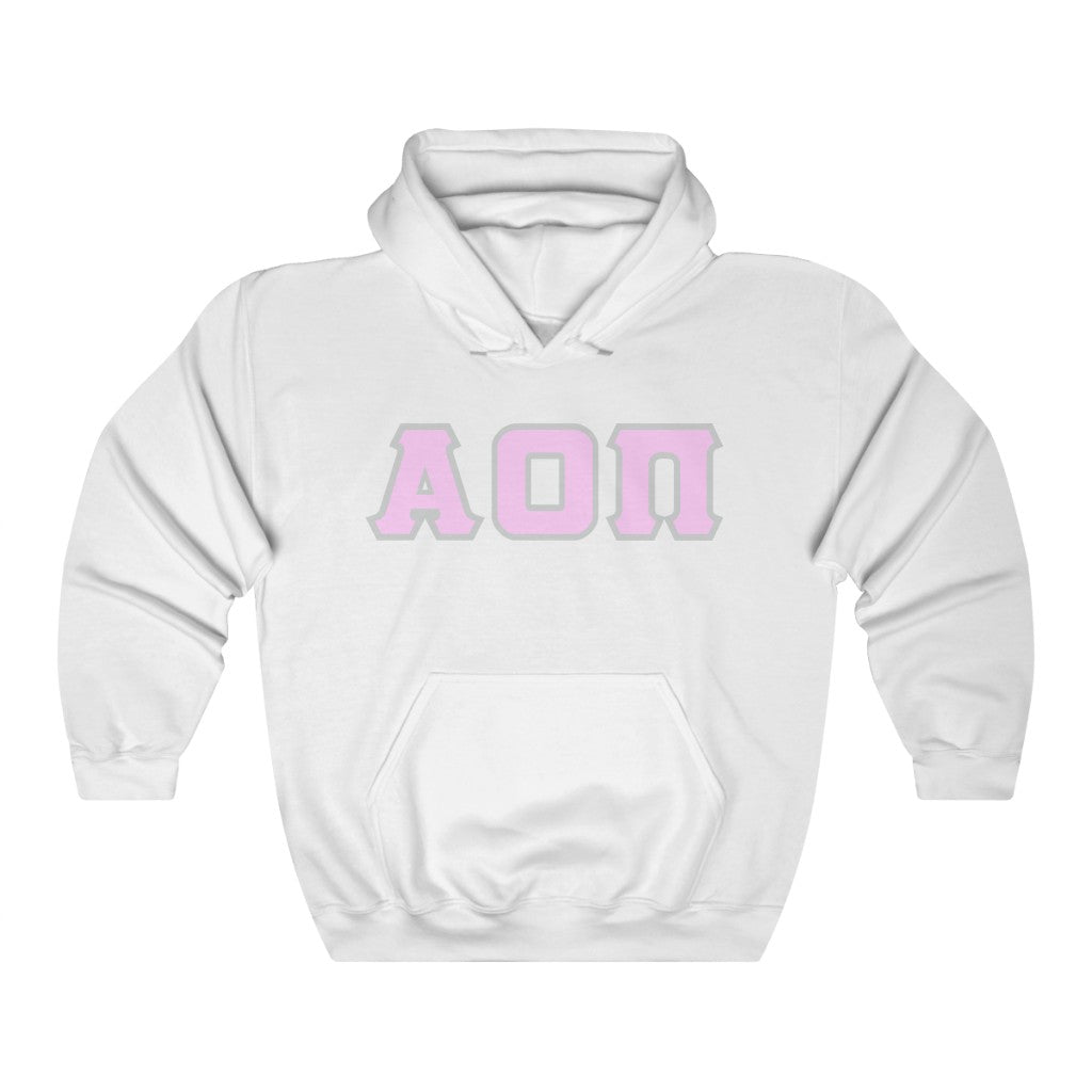 Alpha Omicron Pi Printed Letters | Light Pink with Grey Border Hoodie