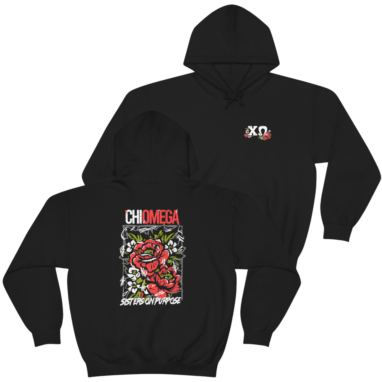 Chi Omega Graphic Hoodie | Grunge Roses