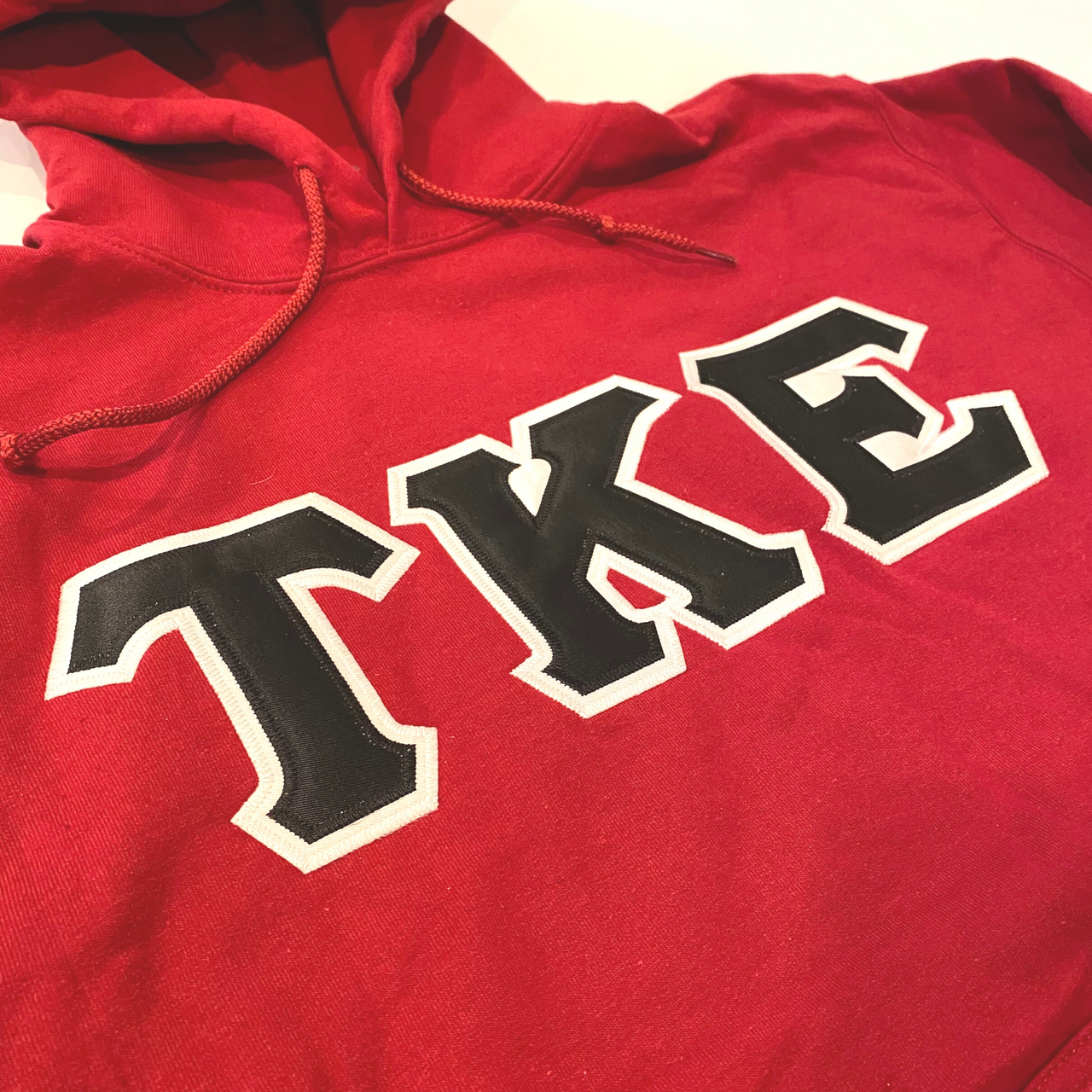 Tau Kappa Epsilon Stitched Letter Hoodie | Red | Black with White Border