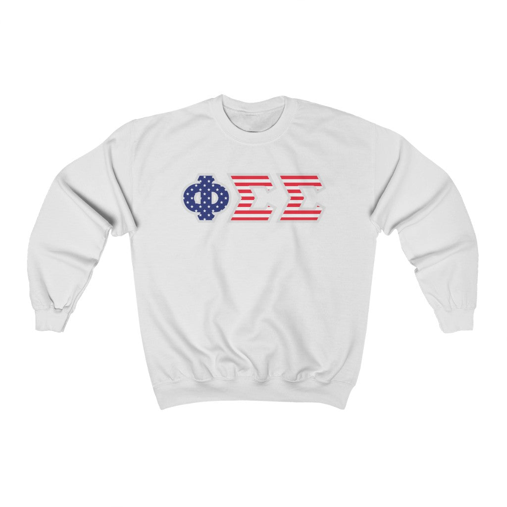 Phi Sigma Sigma Printed Letters | American Flag Crewneck