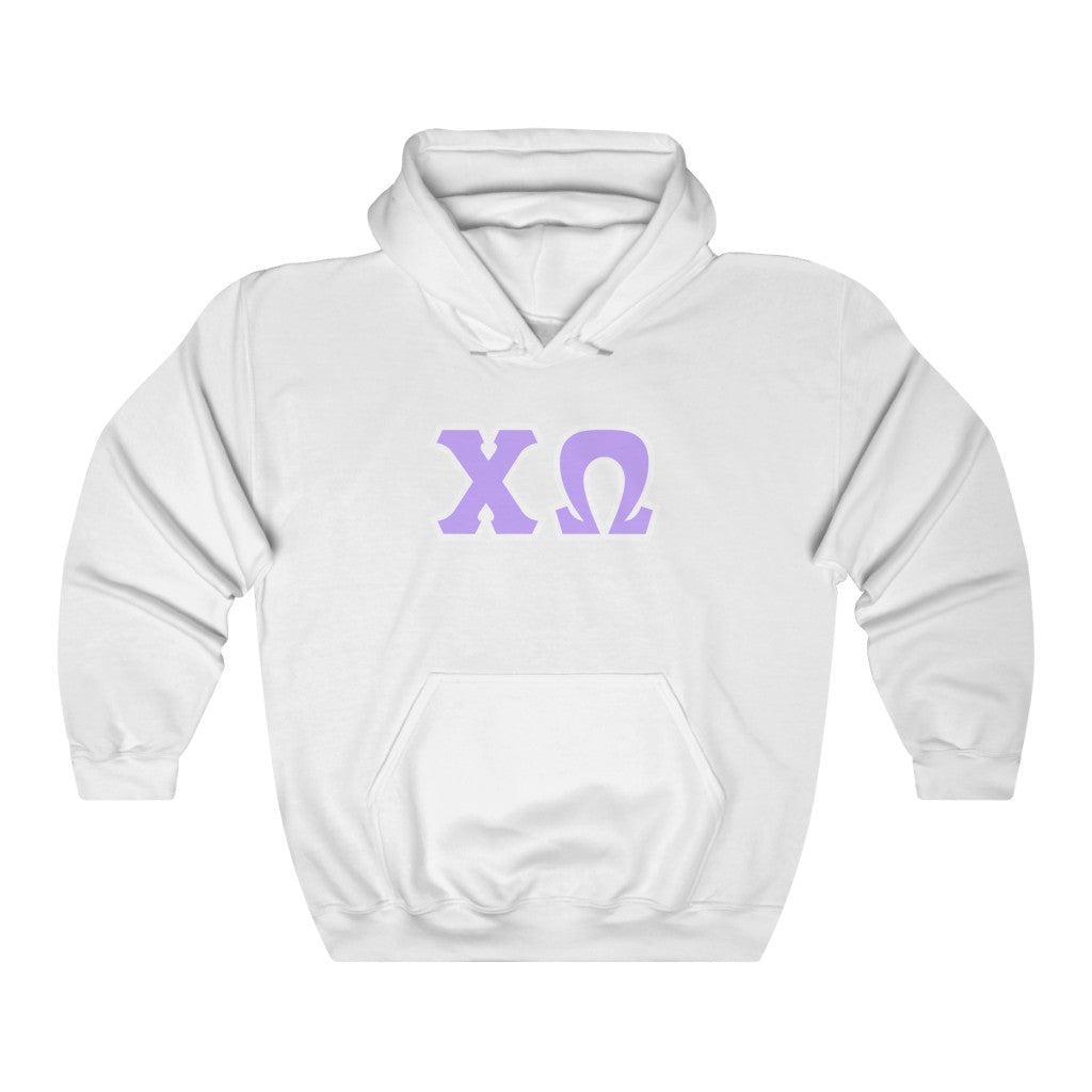 Chi Omega Print Letters | L Purple & White Border Hoodie