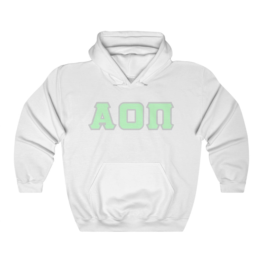 Alpha Omicron Pi Printed Letters | Mint with Grey Border Hoodie