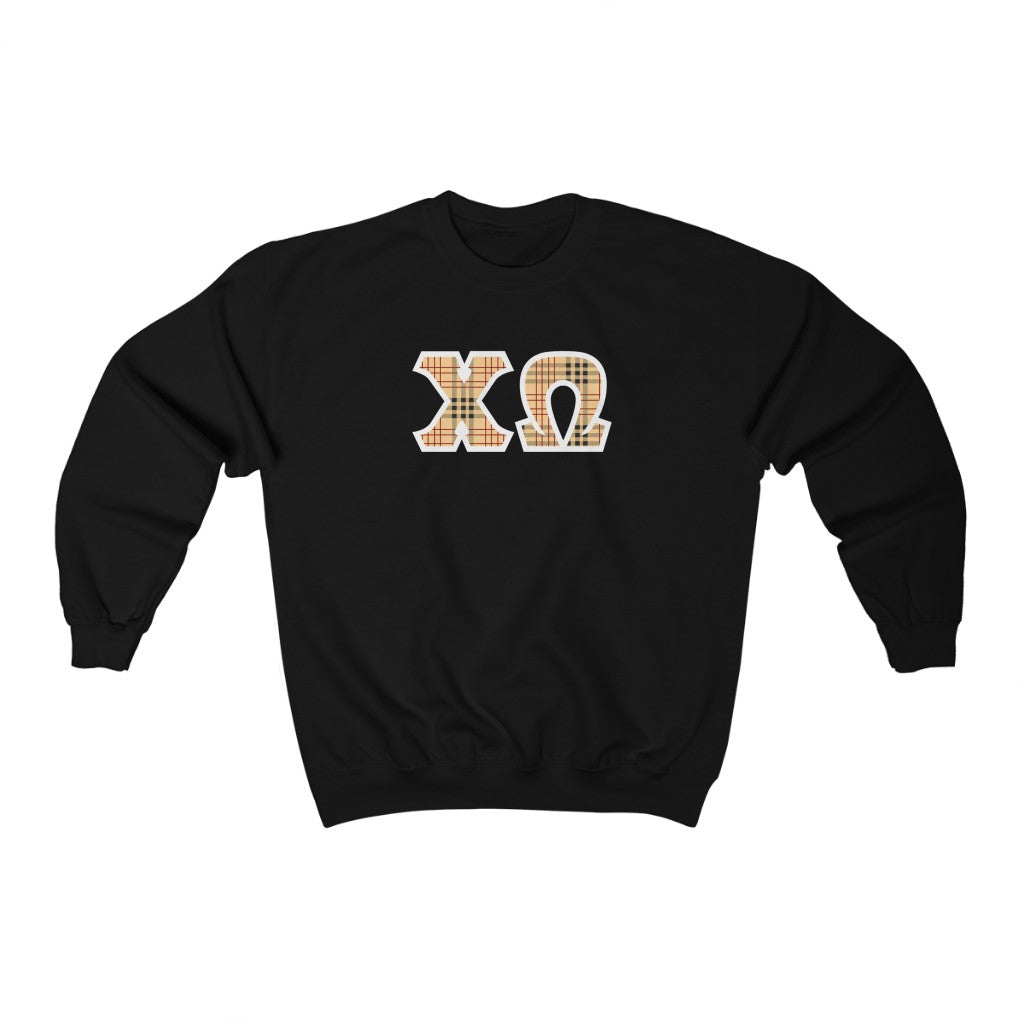 Chi Omega Printed Letters | Nova Plaid Crewneck