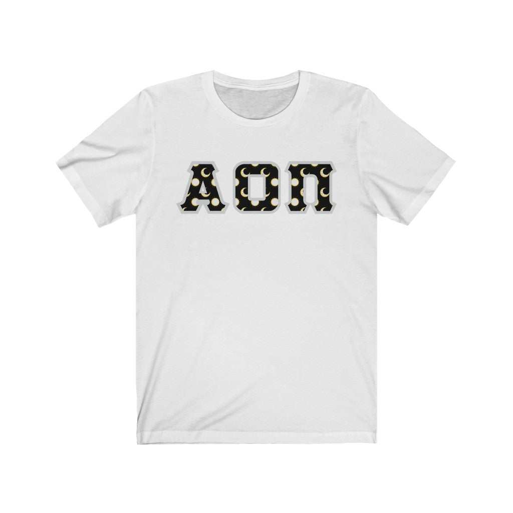 Alpha Omicron Pi Printed Letters | Sun and Moon T-Shirt
