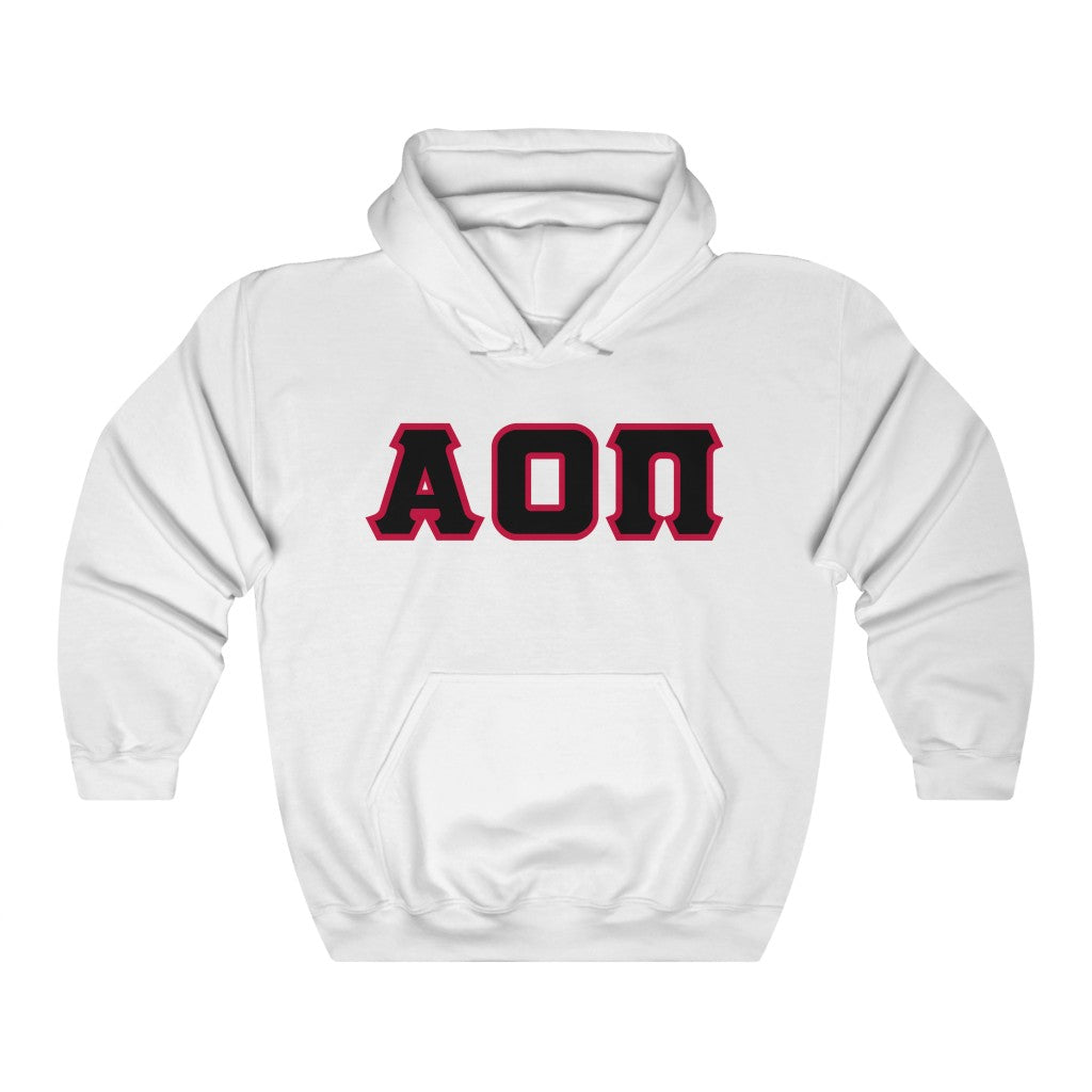 Alpha Omicron Pi Printed Letters | Black with Cardinal Border Hoodie