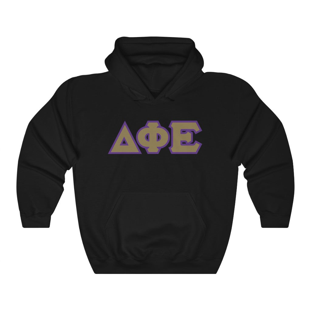 Delta Phi Epsilon Printed Letters | Gold with Purple Border Hoodie