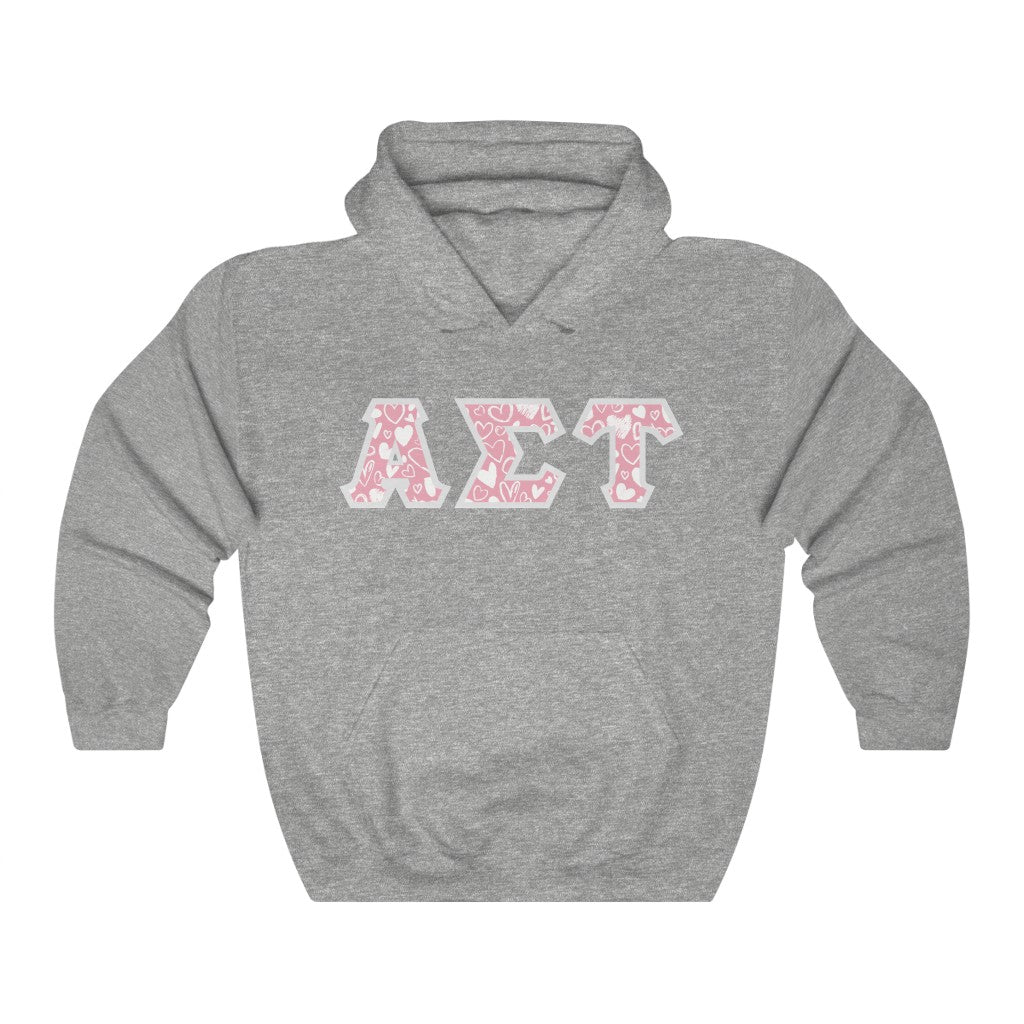 Alpha Sigma Tau Printed Letters | Chalky Hearts Hoodie
