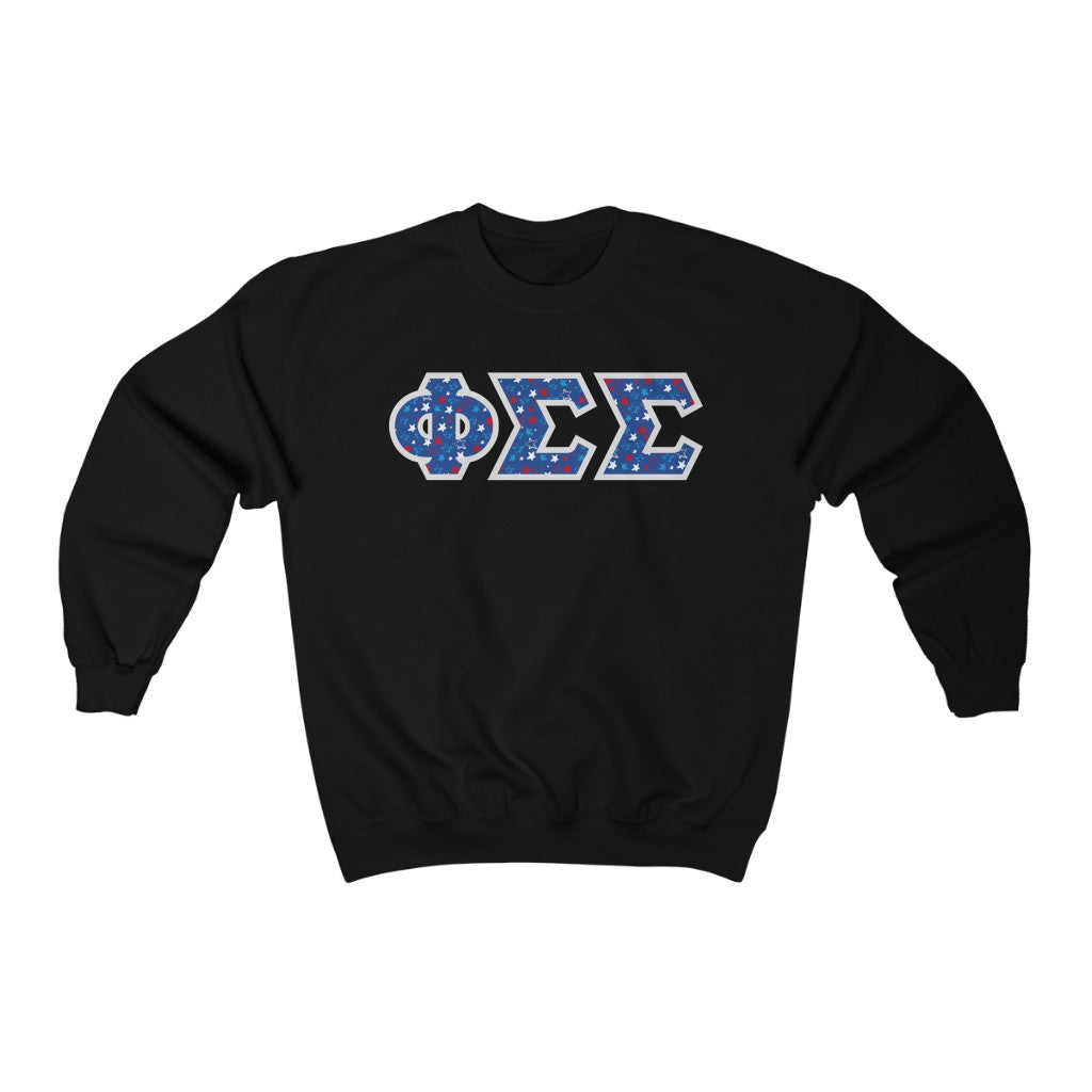 Phi Sigma Sigma Printed Letters | USA Stars Crewneck