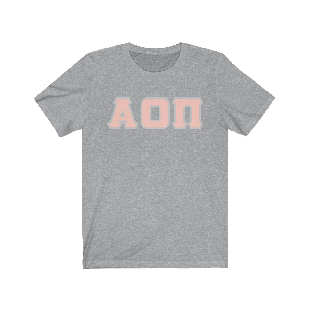 Alpha Omicron Pi Printed Letters | Peach with Grey Border T-Shirt