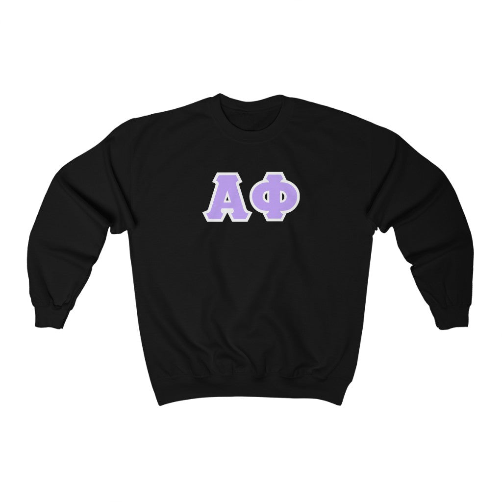 Alpha Phi Printed Letters | Violet & White Border Crewneck