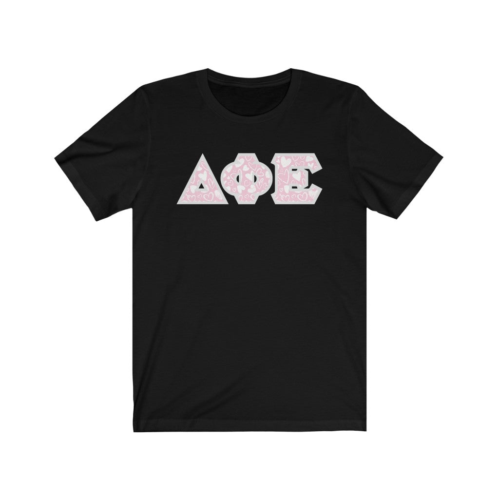 Delta Phi Epsilon Printed Letters | Chalky Hearts T-Shirt