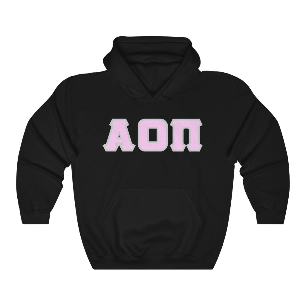 Alpha Omicron Pi Printed Letters | Light Pink with Grey Border Hoodie
