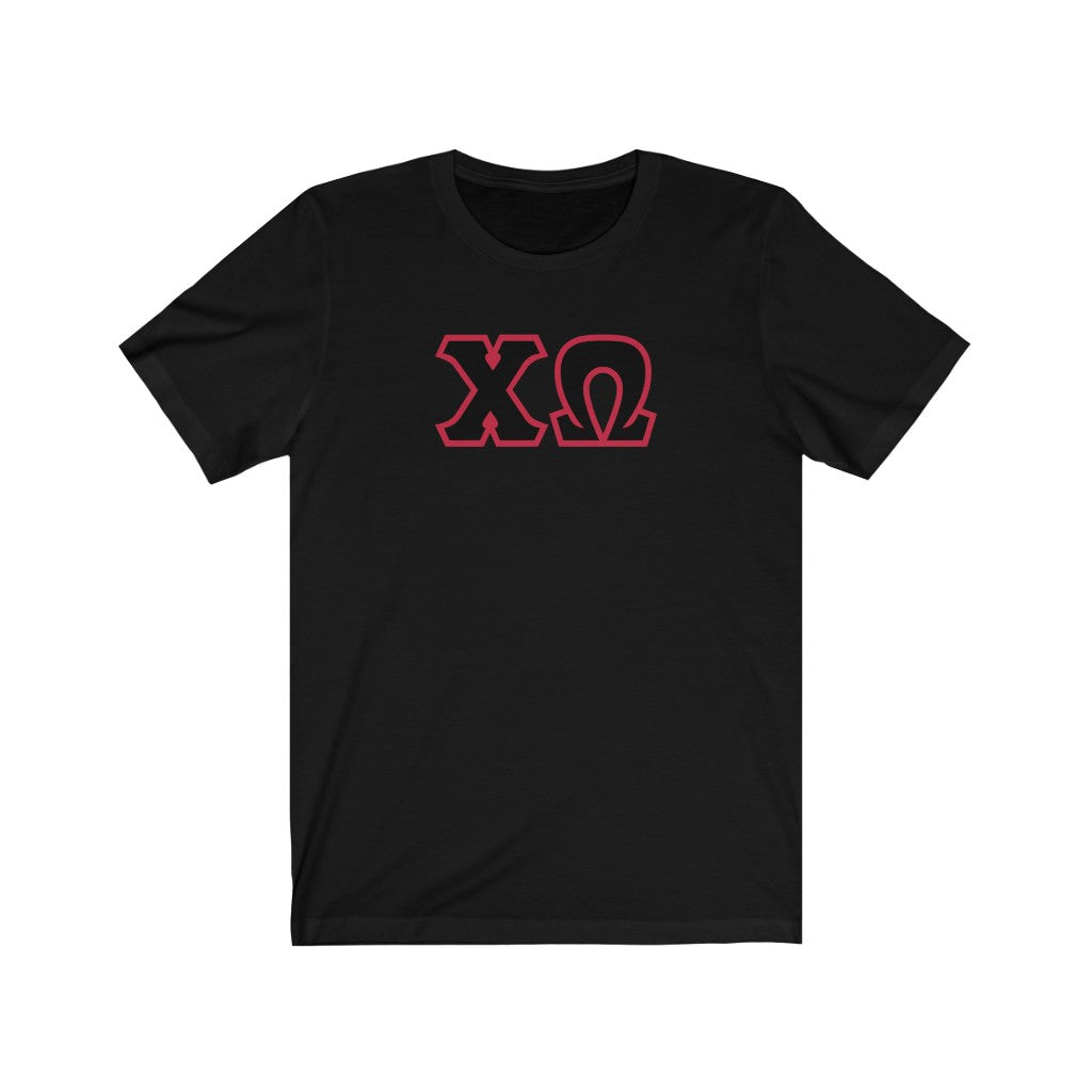Chi Omega Print Letters | Black & Cardinal Border T-Shirt