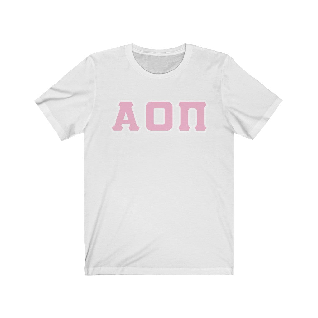 Alpha Omicron Pi Printed Letters | Pink with White Border T-Shirt