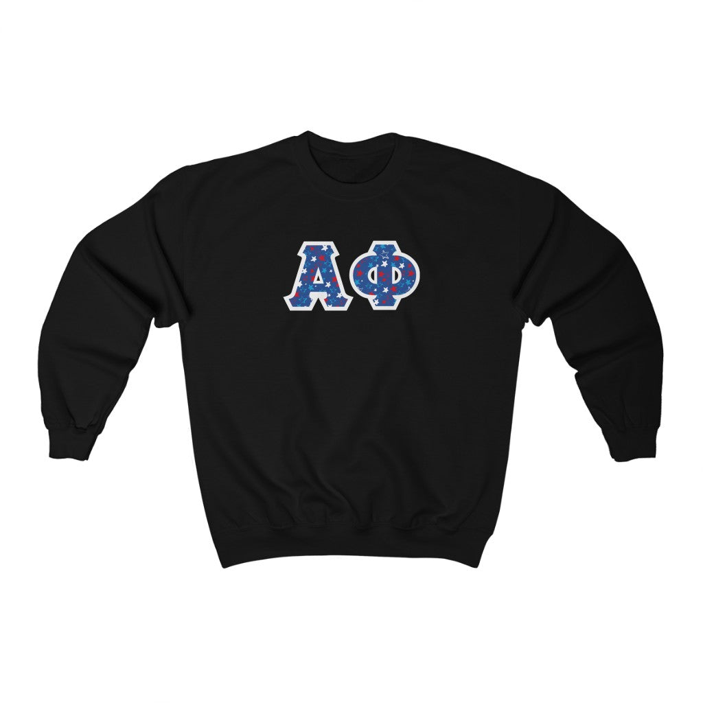 Alpha Phi Printed Letters | USA Stars Crewneck