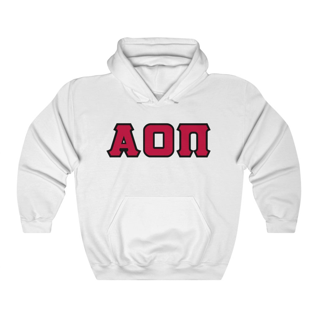 Alpha Omicron Pi Printed Letters | Cardinal with Black Border Hoodie